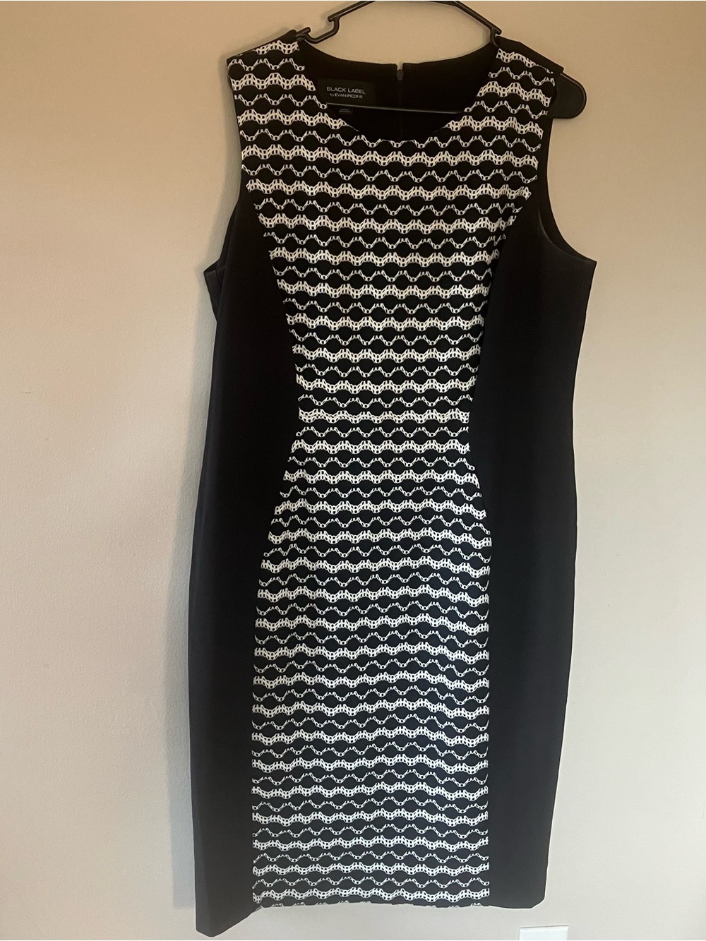Black Label by Evan-Picone Black White Optical Sheath Dress 16